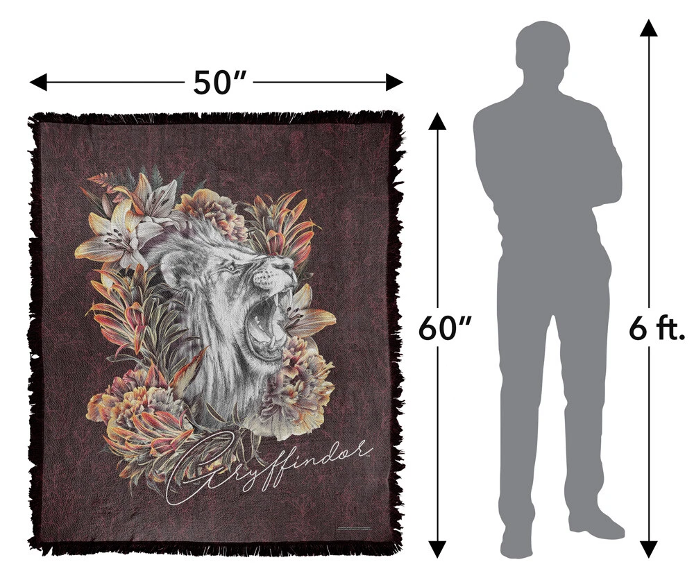 Harry Potter Blanket, 50"x60" Floral Lines Gryffindor Woven Blend Throw