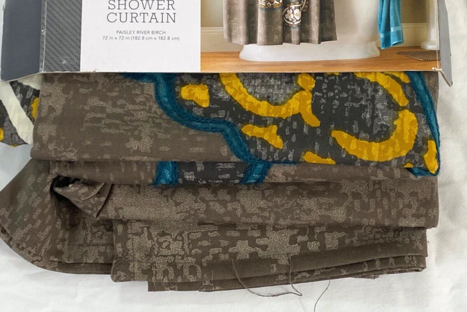 Umbral Cortina de Ducha 72"x72" Poliéster Algodón Estándar Top Paisley Abedul Foto 2 de 4