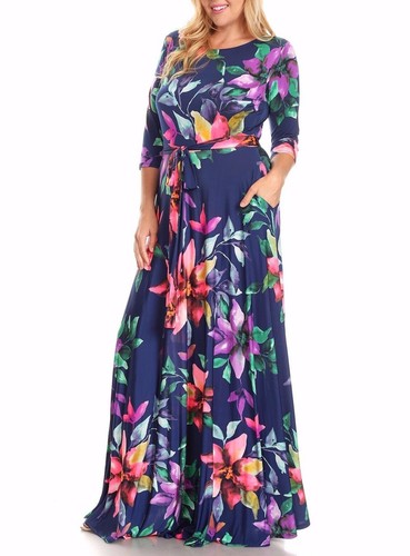 Plus Size Floral Boho Pocket Maxi Dress 