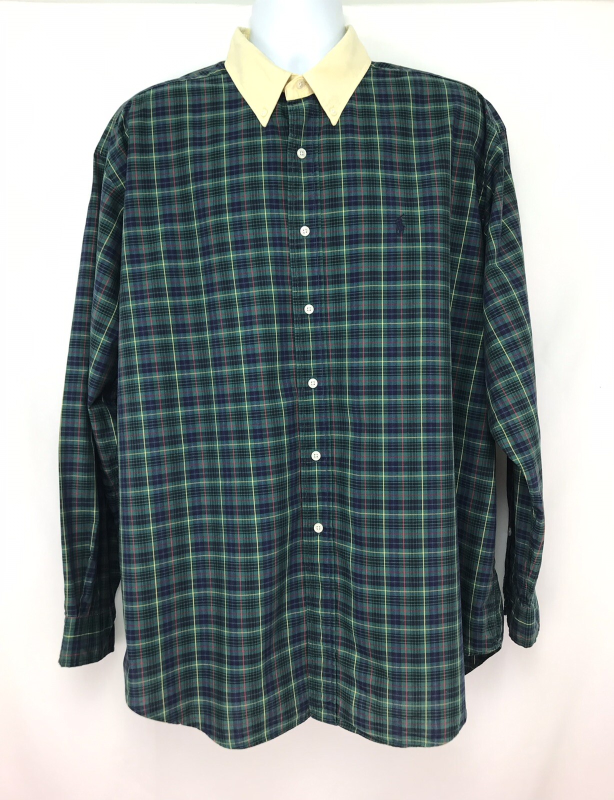 Camicia Ralph Lauren BLAKE uomo XL vintage pony logo verde a quadri cotone con bottoni