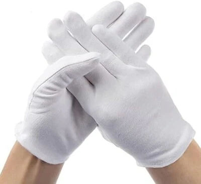 ROCKBERRY 12 PAIRS White Cotton Gloves Moisturising Eczema Butler Beauty ONE SIZE ADULT