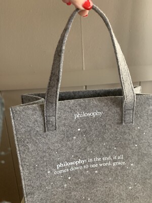 *PHILOSOPHY SMALL GRAY FLANNEL/STARS/HEARTS OPEN TOTE!