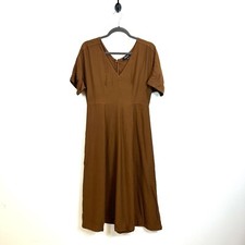 Madewell Wide V-Neck Seamed Midi Dress Brown “Cinnamon Stick Size 4 NI687