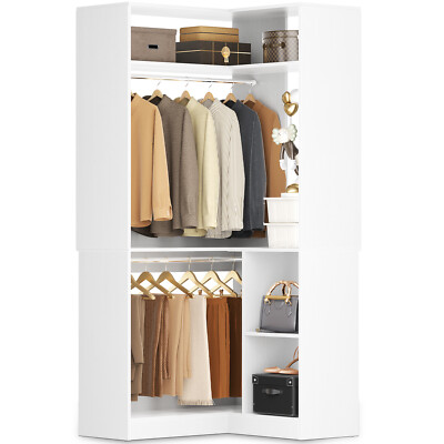 34in Corner Closet System with Shelves ＆ 2 Hanging Rods,Walk-in