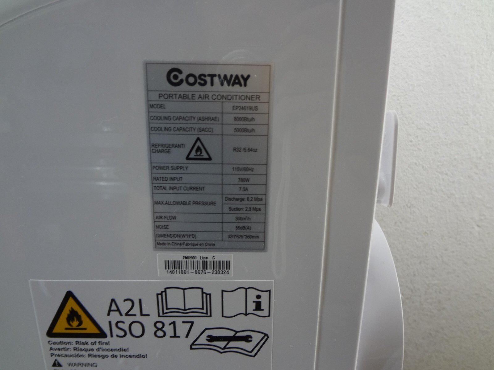Costway EP24619US. 8,000 BTU Portable Air Conditioner 250 Sq. Ft. w