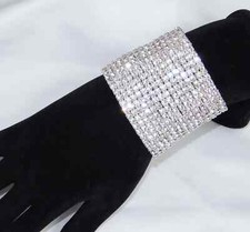 15 Row Silver rhinestone crystal stretch bracelet Bangle Cuff Bridal 2036