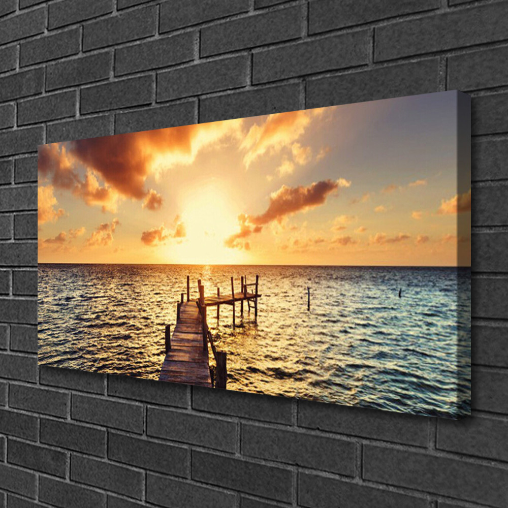 Tableau moderne photo sur toile mer architecture pont soleil couchant 100x50