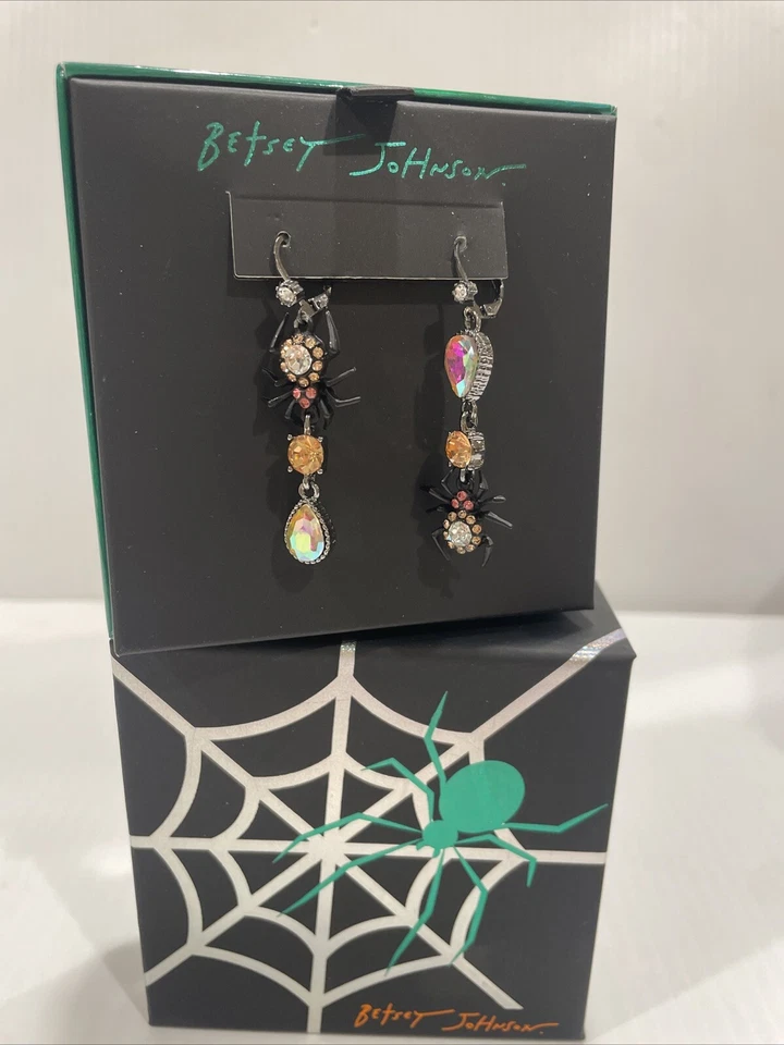 Betsey Johnson Dark Magic Spider Crystal Drop Earrings S16