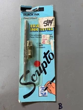 Vintage Scripto Erasable Ink Refill Black Ink Fine Point with Erasers NOS