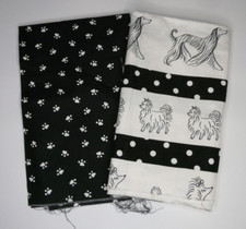 18 x 18 Black and White Dog Fabric w Coordinating 18 x 25 Paw Print Material