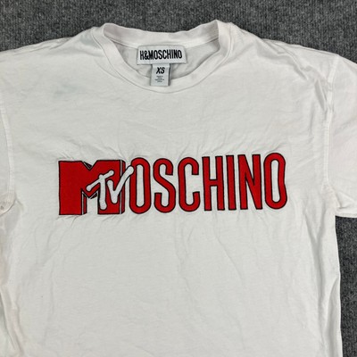 H&M Moschino T-Shirt Womens XS White MTV Logo Graphic Short Sleeve 