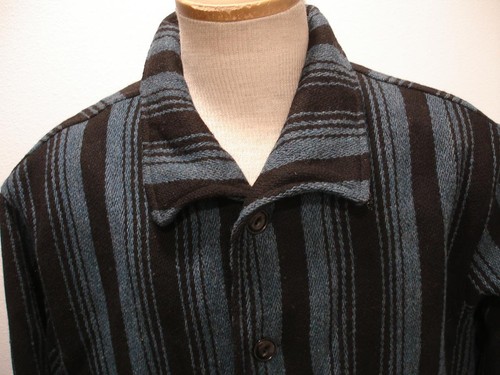 Men's L RRL Double RL Ralph Lauren Button Wool Stripe Jacket Black Indigo Blue - Picture 2 of 15