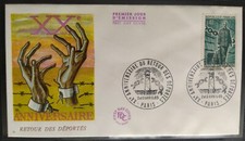 ENVELOPPE PREMIER JOUR 1965 TIMBRE RETOUR DES DÉPORTÉS PARIS N°1447 FDC