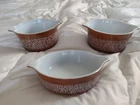 Vintage Lot of (3) Pyrex Woodland Brown Casserole Dish Set 471-B 473-B No Lid