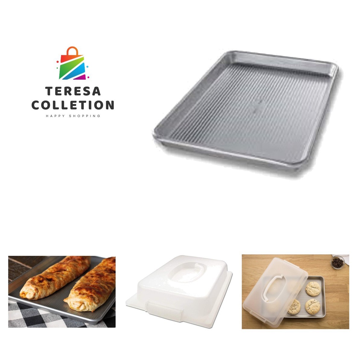 Bakeware Nonstick Jelly Roll Pan With Lid, White