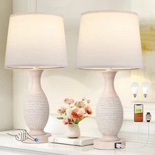 Bedside Lamps Set of 2 with USB C+A - Dimmable Touch Lamps for Night Stands Bedr
