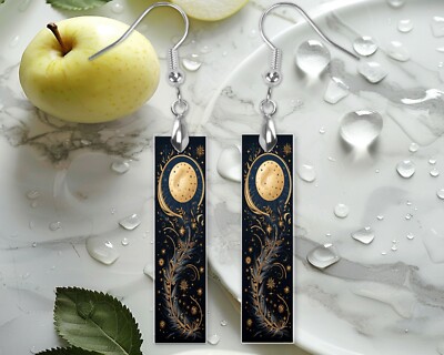 Earrings, Boho Scroll Moon Wood Bar Printed Earrings Jewelry