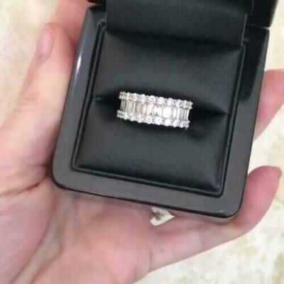 Baguette/Round 3Ct Simulated Diamond Eternity Wedding Band 14k White Gold Finish
