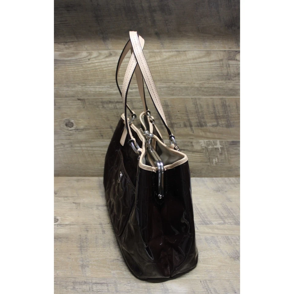 Coach women's brown embossed patent leather tote shoulder bag - Image 2 of 4
