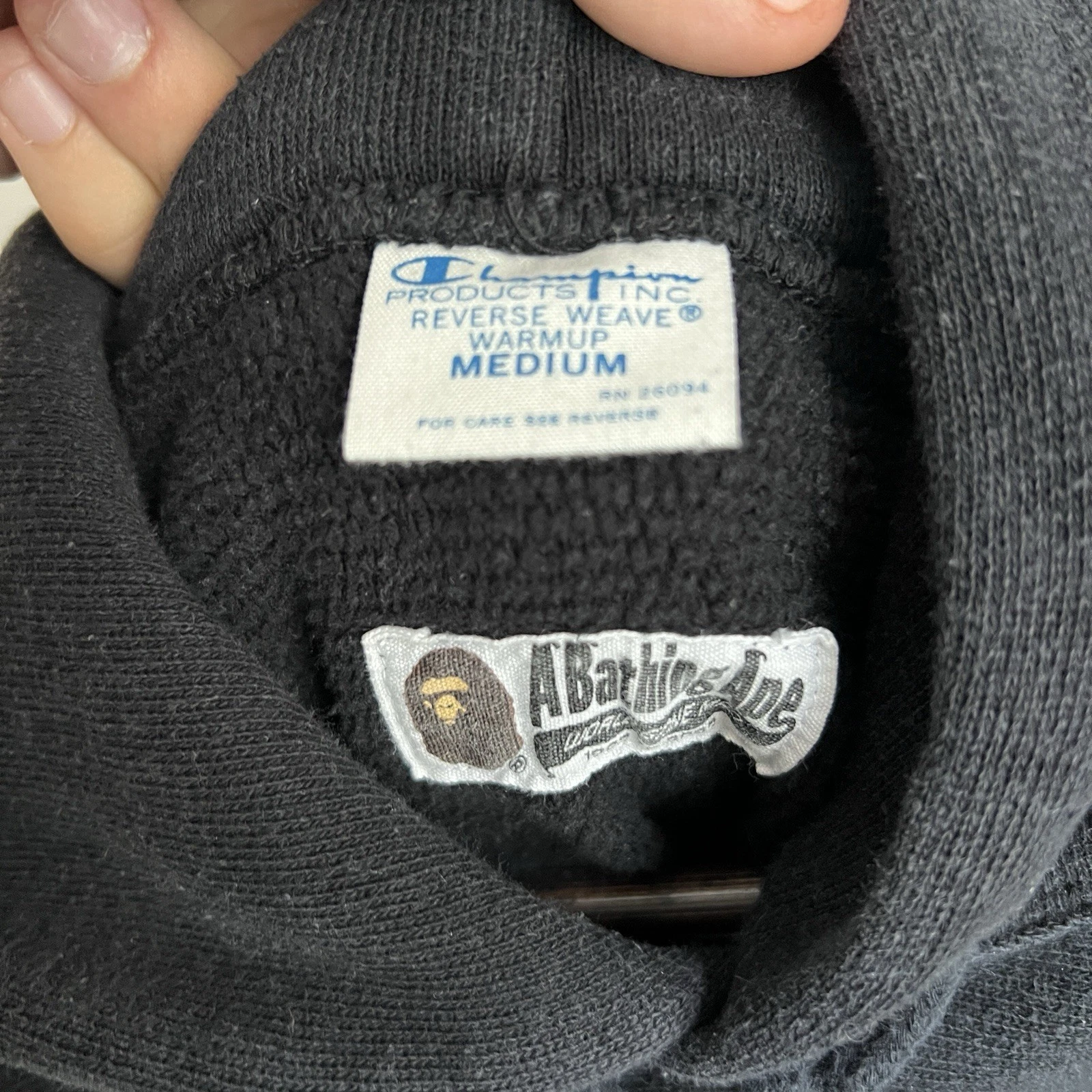 A BATHING APE (BAPE) Felpa media con cappuccio uomo Bape X Champion tessuto rovesciato streetwear ricamato