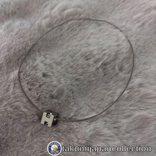 Hermes H Cube Necklace White Silver Chain Pendant Choker M-138