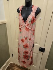 Size Med NWT Lulus Pink Floral/Rose Print Crinkle Midi Sleeveless Dress V Back