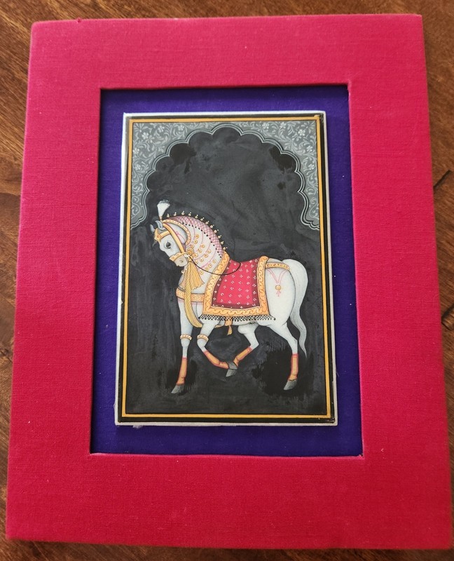 Hand Painted Indian Horse Miniature Painting on Mughal Marble 