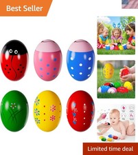 Easter Basket Stuffers, 6Pcs Prefilled Easter Eggs, Wooden Percussion Musical...