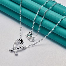 925 Sterling Silver Heart CZ Pendant Necklace with 18in for Women Party Gift