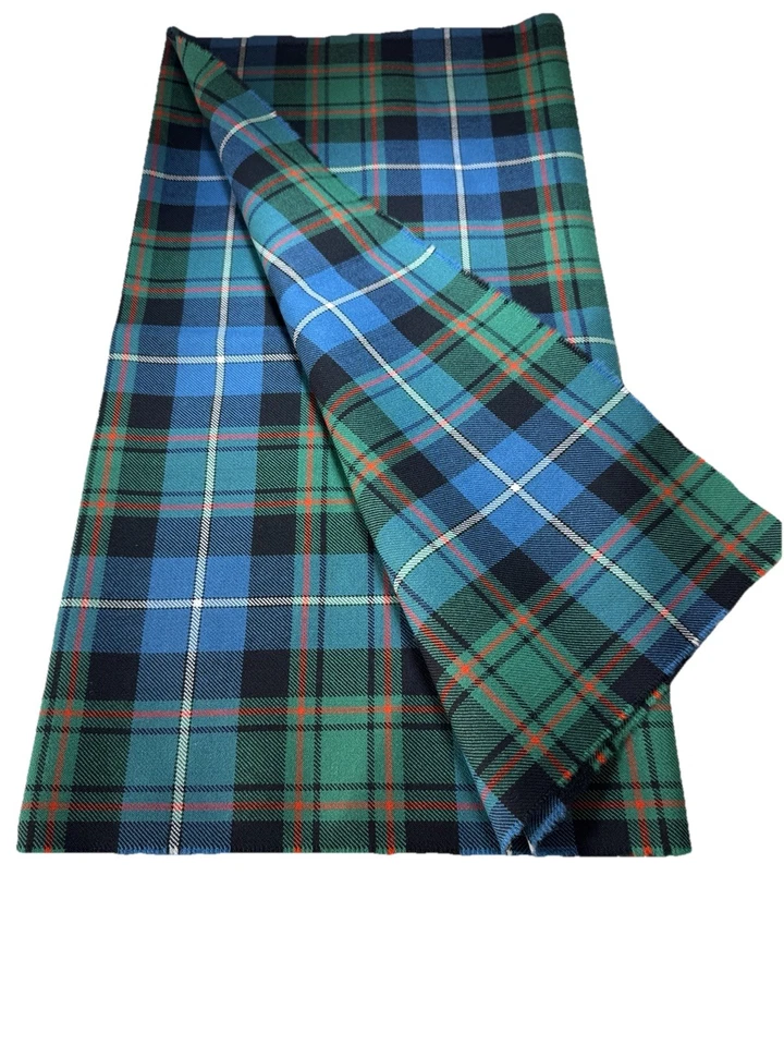 MacRae Hunting Ancient Tartan Green Blue White 100% Wool L 126cm /W 60 Cm - Image 2 of 4