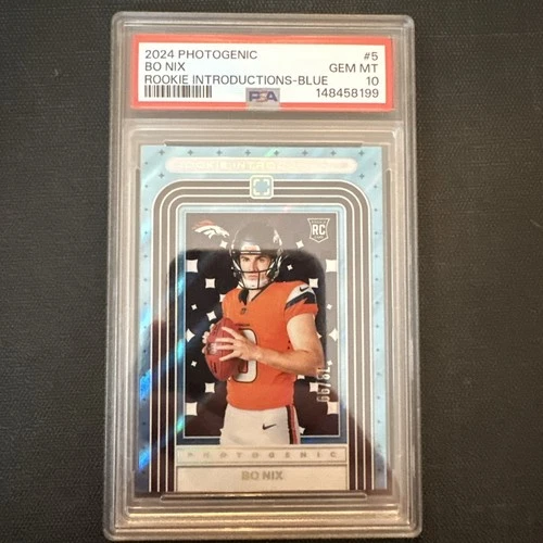 2024 Panini Photogenic - Rookie Introductions Bo Nix #5 Blue /99 (RC) PSA 10