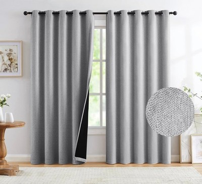 Total Verdunkelung Natur Leinen Schlafzimmer Vorhänge Raumverdunkelung 60''x72''x2, Grau