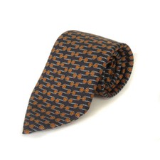 Hermes Tie All Over Pattern Silk Made In France Black Orange Men'S