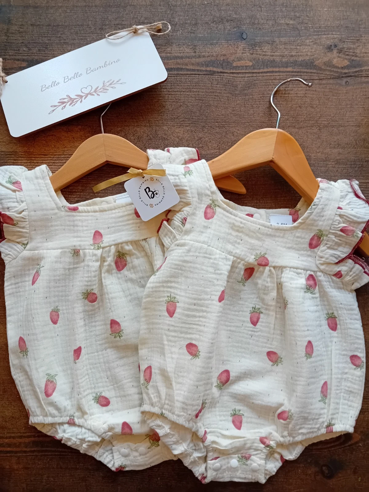 Twin girls Strawberry Rompers 3-6 Month Baby Clothes Outfit Cream & Red