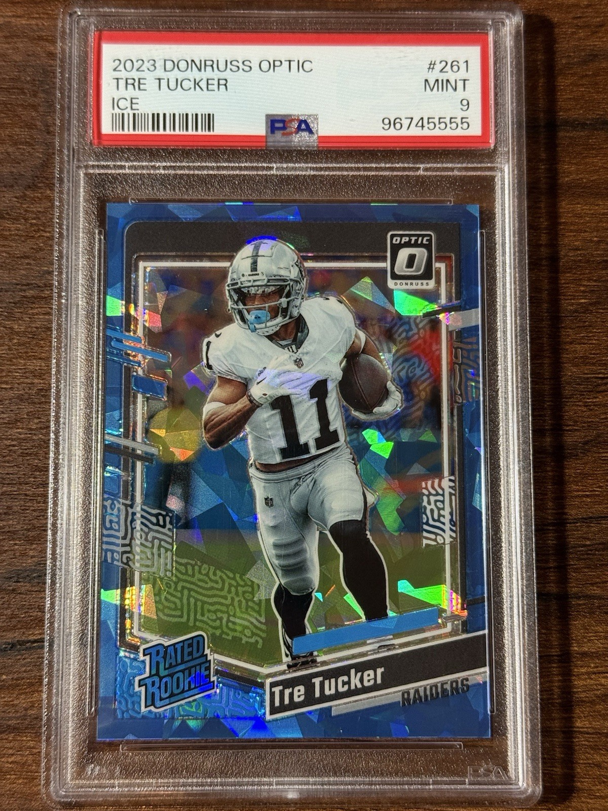 2023 Donruss Optic Tre Tucker RC PSA 9 MT #'d /15 Ice Prizm Rated Rookie #261 SP