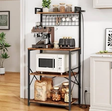 Bakers Rack with Power Outlet Kitchen Microwave Stand 4-Tier Rustic Brown