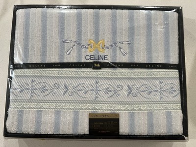 Celine Paris Striped White/Blue Jacquard Bath Towel 140x240 cm (55  X 94 ) NIB