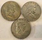 Lot of 3 Franklin Half Dollars 1960-D, 1963-D (x2) 90% Silver Denver Mint