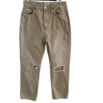 Free People We The Free Jeans Size 30 Waist High Rise Tapered Khaki Distressed