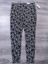 Lands End Legging Adult Small 6-8 Black Floral Mid Rise Bottoms Womens