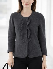 Talbots Size 2P Charcoal Gray Wool Ruffle Front Blazer Jacket