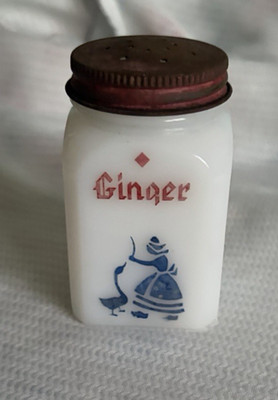 Vintage Hazel Atlas Ginger Spice Jar With Dutch Girl Made in USA Milk Glass