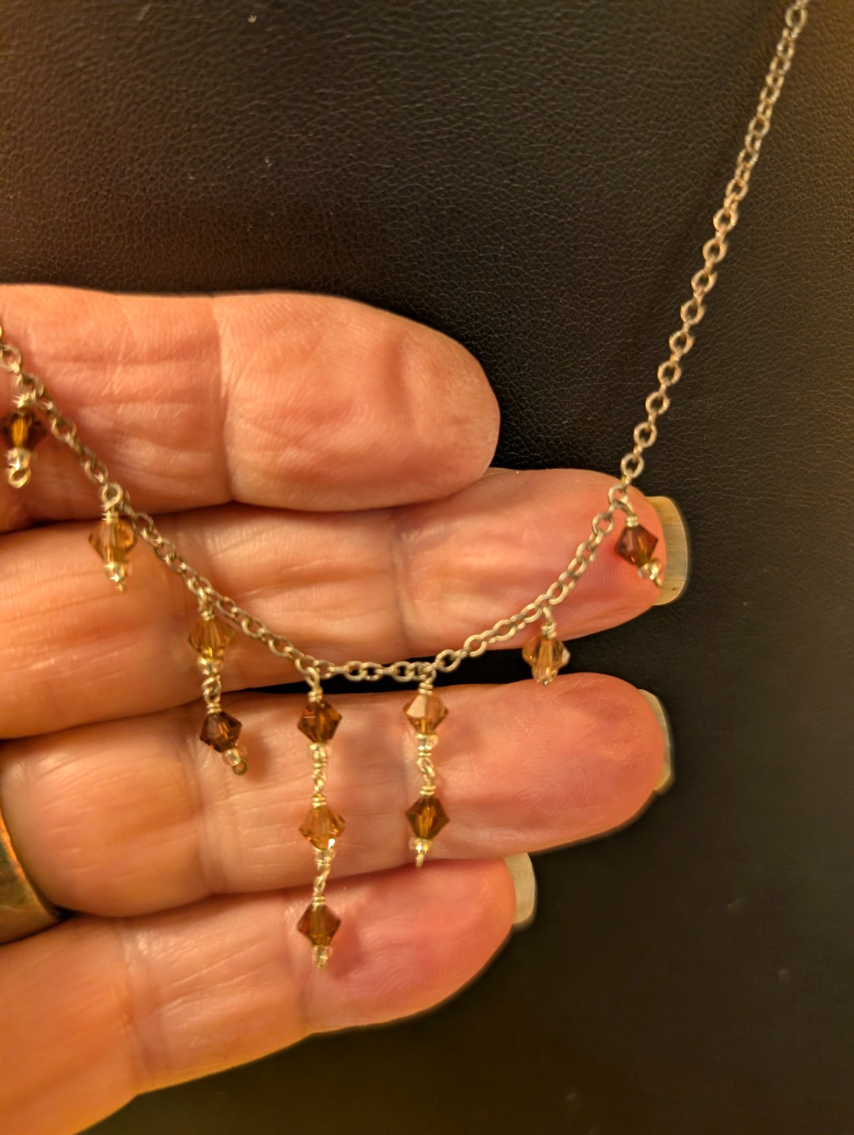 Delicate 16” Amber Tiny Crystals Dangle Necklace … - image 6