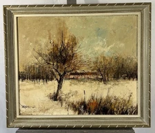 François Depresle (1927) Snow Landscape: View Of A Cottage In Normandy