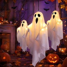 Halloween Party Decorations 19.7" LED Hanging Ghosts,Outdoor Cute Flying Ghosts