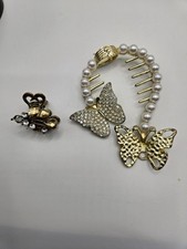 Elegant Gold Butterfly Pearl Hair Clip High Ponytail Bun Accessory And Mini Clip