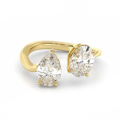 IGI Lab Grown Diamond Engagement Two Stone Ring 14K Yellow Gold 3,00 Ct Pear Cut