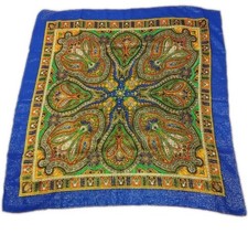 VINTAGE 100 Virgin Wool Scarf Paisley Made In Japan 30  X 29  Gold Tone Woven