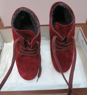 Semler Shoes: Lace Up Suede Boots Burgundy Size 36.5 NIB
