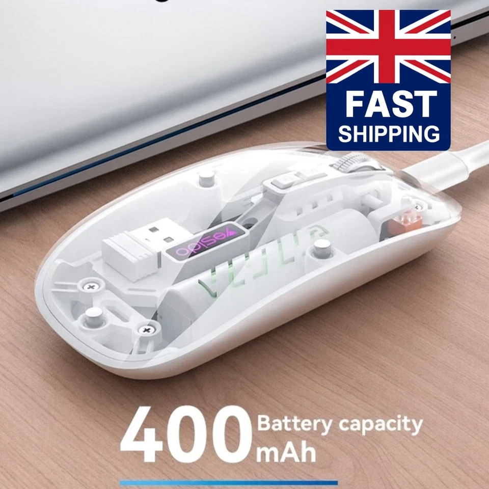 2.4G+BT Wireless Rechargeable Slim Mouse USB Optical Sensor 3DPI PC Laptop | UK - Image 2 of 4